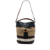 Burberry Medium Mega Check Canvas and Grained Calfskin Ashby Tassel Bucket Bag Secondhand