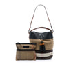 Burberry Medium Mega Check Canvas and Grained Calfskin Ashby Tassel Bucket Bag Secondhand