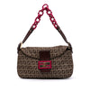 Fendi Zucchino Canvas Double Flap Chain Shoulder Bag Secondhand