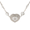 Chanel Silver Plated CC Rhinestones Heart Pendant Necklace Secondhand