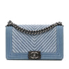 Chanel Old Medium Chevron Denim Boy Flap Secondhand