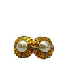 Chanel CC Gold Plated Faux Pearl and Strass Round Clip On Earrings Secondhand