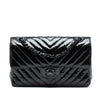 Secondhand Chanel Small Classic Chevron Patent So Black Double Flap