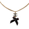 Secondhand Chanel CC Gold Plated Enamel Velvet Bow Pendant Necklace
