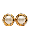 Secondhand Chanel Gold Plated Faux Pearl Swirl Crystal Clip On Earrings