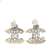 Secondhand Chanel Gold and Silver Plated CC Rhinestones Drop Push Back Earrings