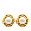 Chanel Gold Plated Faux Pearl Round Clip on Earrings Secondhand