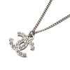 Chanel CC Silver Plated Rhinestones Pendant Necklace Secondhand
