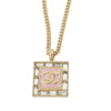 Chanel Gold Plated Rhinestone CC Square Pendant Necklace Secondhand