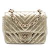 Chanel Mini Square Classic Chevron Metallic Crumpled Calfskin Single Flap Secondhand