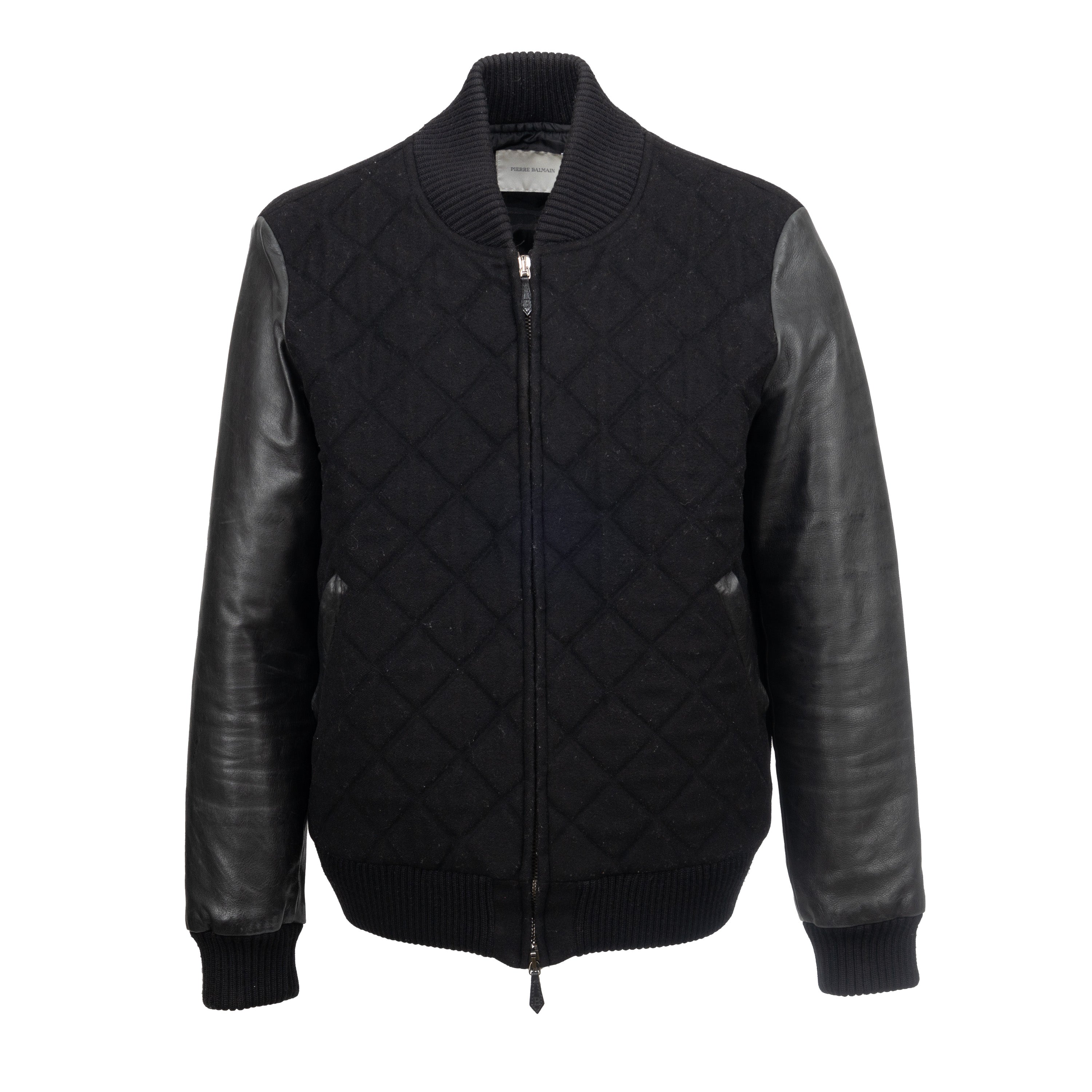 Balmain Leather and Quilt Bomber Jacket Second-hand