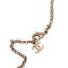 Chanel Gold Plated Faux Pearl and Rhinestone Logo Pendant Necklace Secondhand