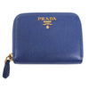 Prada Saffiano Metal 1MM268 Leather Coin Wallet in Blue Secondhand