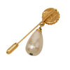 Chanel Gold Plated Clover Faux Pearl Drop Brooch Secondhand