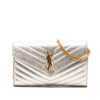 Saint Laurent Metallic Crackled Chevron Calfskin Monogram Envelope Chain Wallet Secondhand