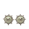 Chanel CC Brass Strass Faux Pearl Nautical Helm Clip On Earrings Secondhand