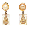 Chanel CC Gold Plated Resin Faux Pearl Cube Drop Clip On Earrings Secondhand