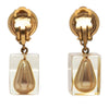 Chanel CC Gold Plated Resin Faux Pearl Cube Drop Clip On Earrings Secondhand