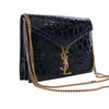 Saint Laurent Shiny Croc Embossed Calfskin Monogram Cassandra Clasp Bag Secondhand