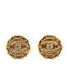 Chanel Gold Plated CC Rhinestones Clip on Earrings Secondhand