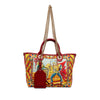 Dolce & Gabbana Snakeskin Embossed Leather Trimmed Canvas Carretto Print Capri Tote Secondhand