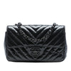 Chanel Mini Rectangular Classic Chevron Crumpled Patent So Black Single Flap Secondhand