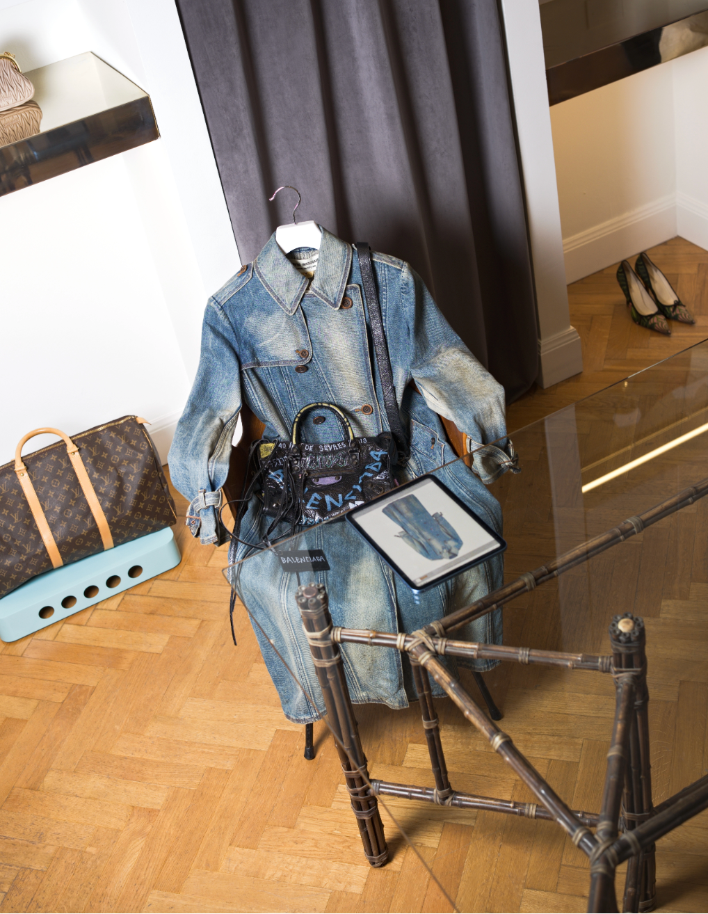 Vintage Balenciaga handbag displayed in Her-Age Milan Brera boutique curated luxury vintage collection