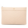Chanel Large Quilted Caviar Chevron O Case Zip Pouch Secondhand