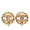 Chanel Gold Plated CC Rhinestones Clip On Earrings Secondhand