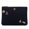 Chanel Paris Hamburg Medium Quilted Wool Coco Sailor Charms O Case Clutch Secondhand