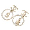 Chanel Gold Plated CC Crystal Faux Pearl and No 5 Perfume Bottle Drop Push Back Earrings Secondhand