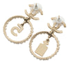 Chanel Gold Plated CC Crystal Faux Pearl and No 5 Perfume Bottle Drop Push Back Earrings Secondhand
