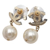 Chanel CC Gold Plated Strass Faux Pearl Drop Push Back Earrings Secondhand