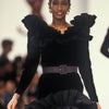 Secondhand Yves Saint laurent Black Velvet Dress with Ruffle Shoulders and High-Low Skirt - '90s
