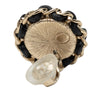 Chanel CC Gold Plated Leather Woven Strass and Faux Pearl Round Clip On Earrings Secondhand