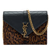 Secondhand Saint Laurent Chevron Calfskin and Leopard Printed Calf Hair Classic Monogram Envelope Crossbody