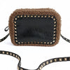 Valentino Garavani Rockstud shearling shoulder bag in black patent leather