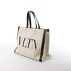 Valentino Garavani VLTN Canvas x Leather Shoulder Bag in Beige x Black Secondhand