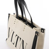 Valentino Garavani VLTN Canvas x Leather Shoulder Bag in Beige x Black Secondhand