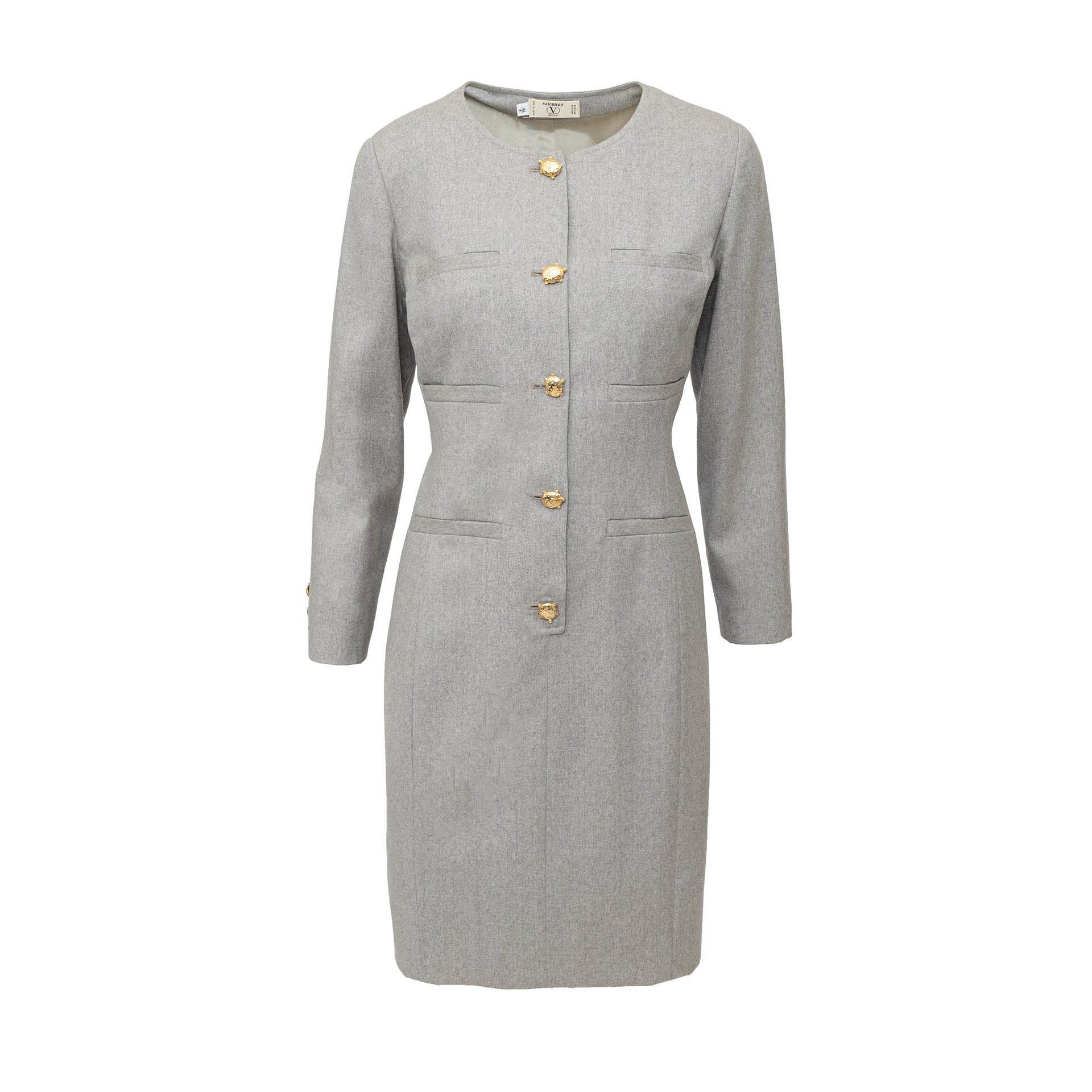 Valentino Miss V Wool Dress with Turtle Buttons