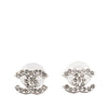 Chanel Silver Plated CC Rhinestone Push Back Earrings Secondhand