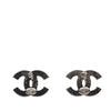 Chanel Silver Plated CC Rhinestone Push Back Earrings Secondhand