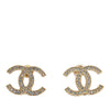 Chanel Gold Plated CC Rhinestones Push Back Earrings Secondhand