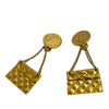 Chanel CC Gold Plated Classic Quilted Flap Medallion Clip On Earrings Secondhand