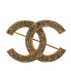 Chanel Gold Plated CC Crystal Brooch Secondhand