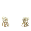 Dior Gold Plated Faux Pearl and Strass Logo Drop Tribales Push Back Earrings Secondhand