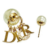 Dior Gold Plated Faux Pearl and Strass Logo Drop Tribales Push Back Earrings Secondhand