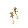 Chanel Gold Plated CC Faux Pearl Drop Clip on Earrings Secondhand