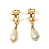 Chanel Gold Plated CC Faux Pearl Drop Clip on Earrings Secondhand