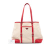 Prada Studded Leather Trimmed Canvas Front Pocket Tote Secondhand